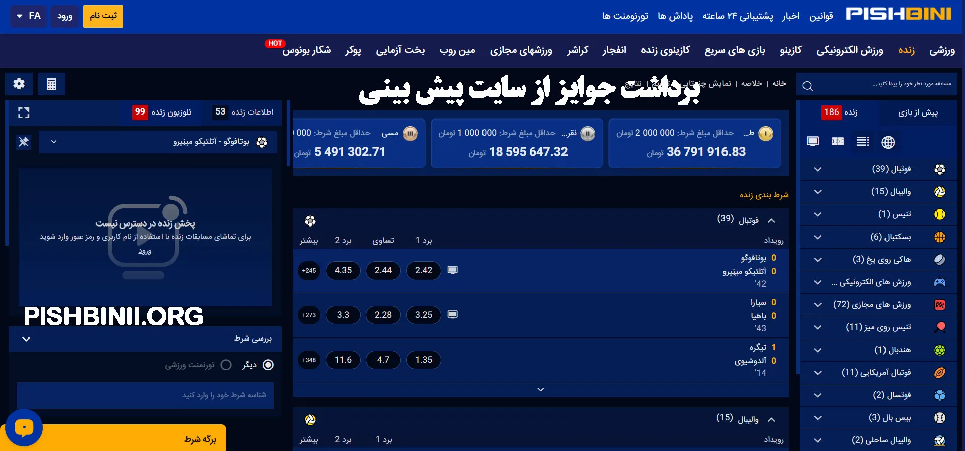 برداشت جوایز از سایت پیش بینی